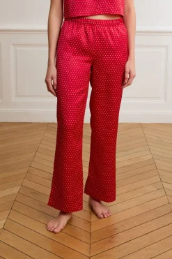 Pantalones de pijama de satén con lunares