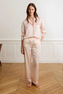 Pantalones de pijama de satén con lunares