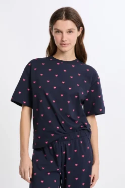 Pijama de 2 piezas con estampado de corazones de algodón