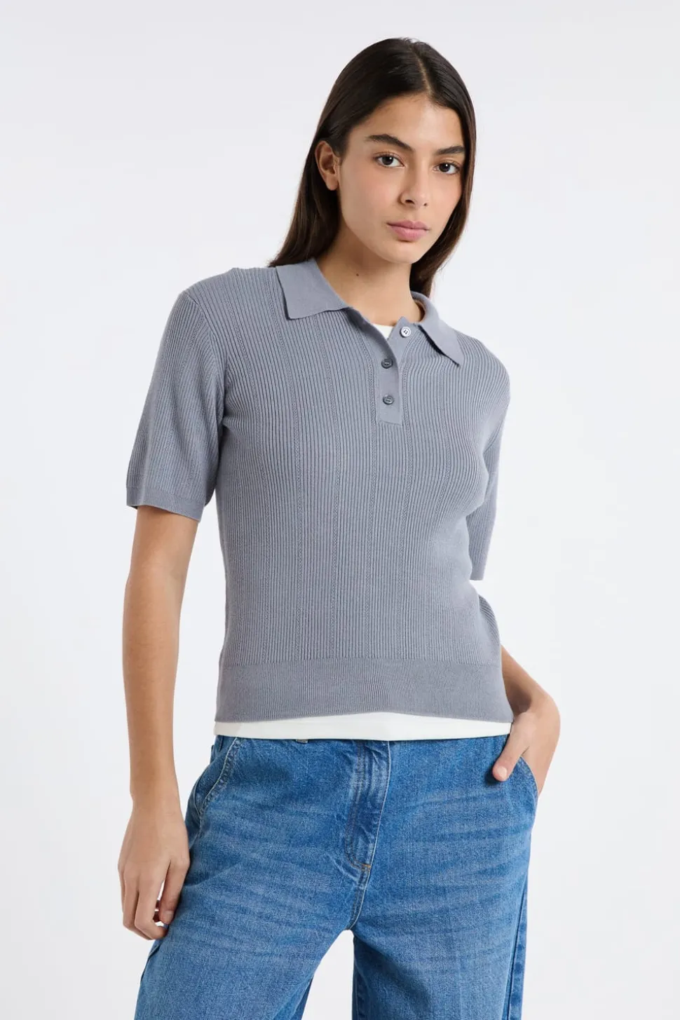 Polo de manga corta de punto fino