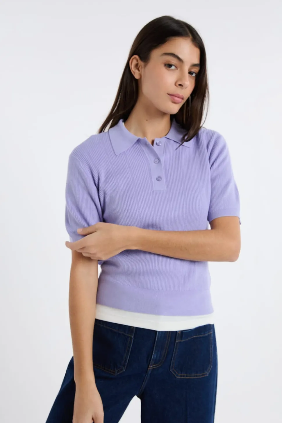 Polo de manga corta de punto fino