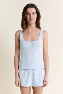 Short de pyjama en coton en pointelle