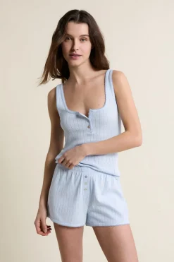 Short de pyjama en coton en pointelle