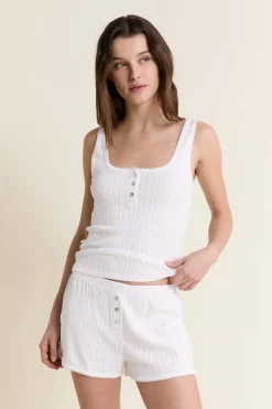 Short de pyjama en coton en pointelle