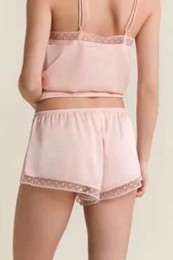 Short de pyjama satiné détails brodés