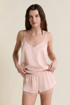 Short de pyjama satiné détails brodés