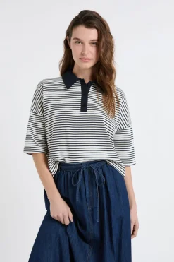 Sudadera de algodón con cuello polo a rayas