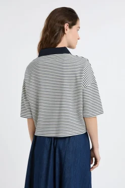 Sudadera de algodón con cuello polo a rayas