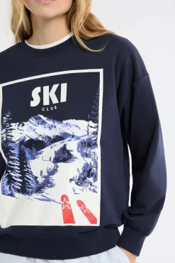 Sudadera de algodón con estampado de paisaje de esquí