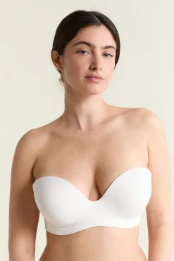 Sujetador bandeau de microfibra, tirantes desmontables, copa D