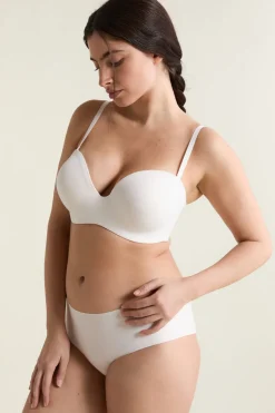 Sujetador bandeau de microfibra, tirantes desmontables, copa D