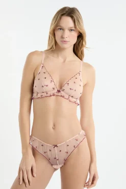 Sujetador triangular de tul con motivos bordados