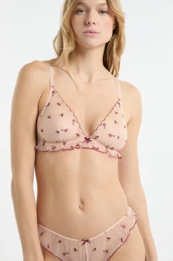 Sujetador triangular de tul con motivos bordados