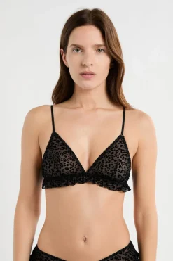 Sujetador triangular de tul con estampado de leopardo