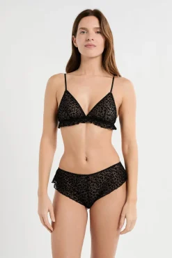 Sujetador triangular de tul con estampado de leopardo