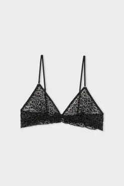 Sujetador triangular de tul con estampado de leopardo