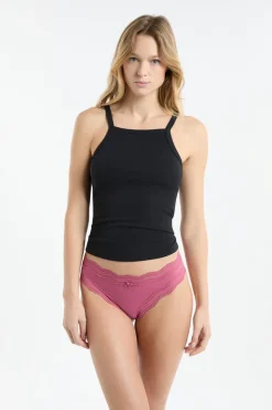 Tanga con bordes de encaje de microfibra