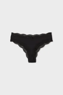 Tanga de microfibra con borde de encaje