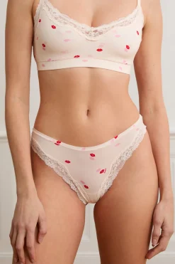 Tanga de microfibra con estampado de besos