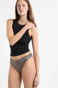Tanga de microfibra sin costuras con estampado de leopardo