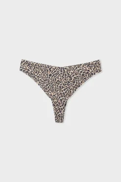 Tanga de microfibra sin costuras con estampado de leopardo