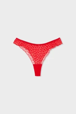Tanga de tul flocado con motivos de corazones