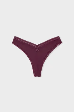 Tanga en forma de V de microfibra con detalles de encaje