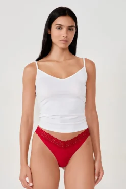 Tanga en V de microfibra y encaje