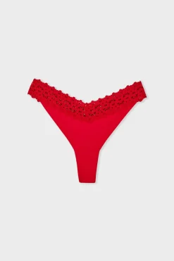 Tanga en V de microfibra y encaje