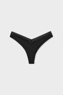 Tanga en V de microfibra y encaje