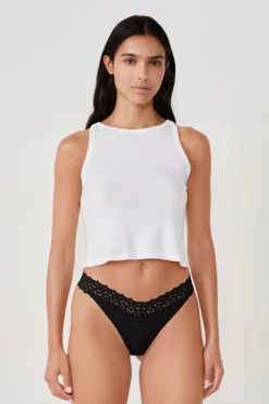 Tanga en V de microfibra y encaje