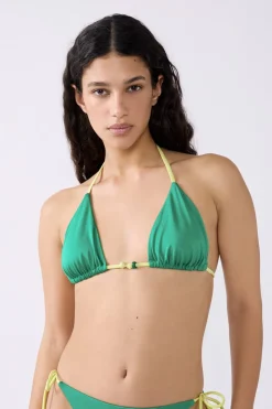 Top bikini triangular detalle perla