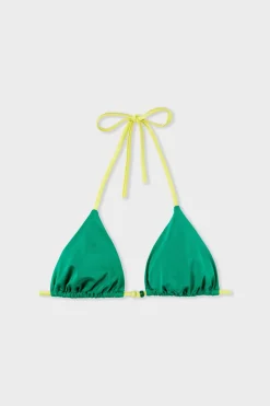 Top bikini triangular detalle perla