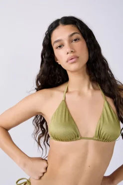 Top bikini triangular tejido brillante