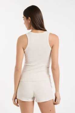 Top de pijama de cuello redondo con algodón