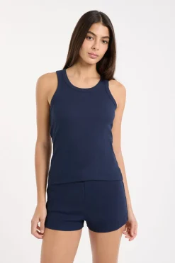 Top de pijama de cuello redondo con algodón