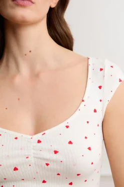 Top de pijama de manga corta con estampado de corazones y algodón