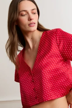 Top de pijama de satén con lunares