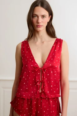 Top de pijama de satén con lunares