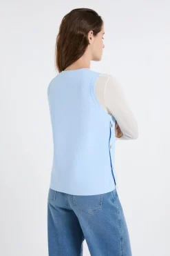 Top sin mangas de algodón con botones dorados