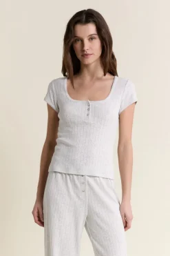 T-shirt de pyjama manches courtes en coton en pointelle