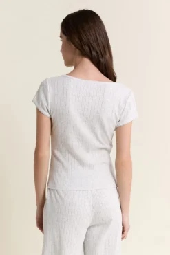 T-shirt de pyjama manches courtes en coton en pointelle