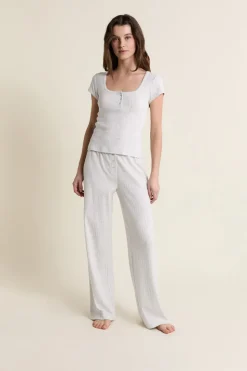 T-shirt de pyjama manches courtes en coton en pointelle