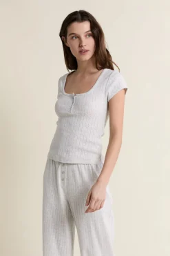 T-shirt de pyjama manches courtes en coton en pointelle