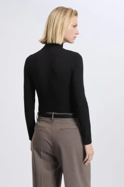 T-shirt manches longues à col à nouer avec coton