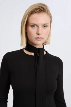 T-shirt manches longues à col à nouer avec coton