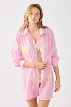 Vestido camisero de algodón bordado