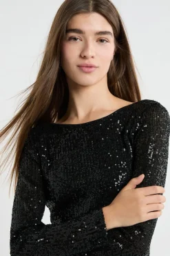 Vestido de manga larga con lentejuelas