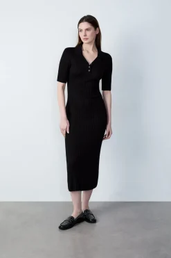 Vestido largo de punto, manga corta