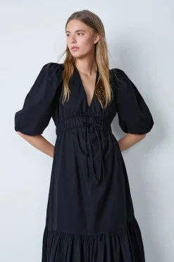 Vestido midi de algodón con mangas abullonadas